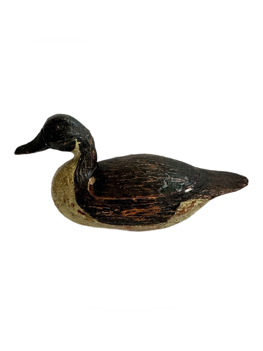 Vtg MCM Hand Carved Wood Duck Decoy Trinket Box Rustic Primitive Folk Art